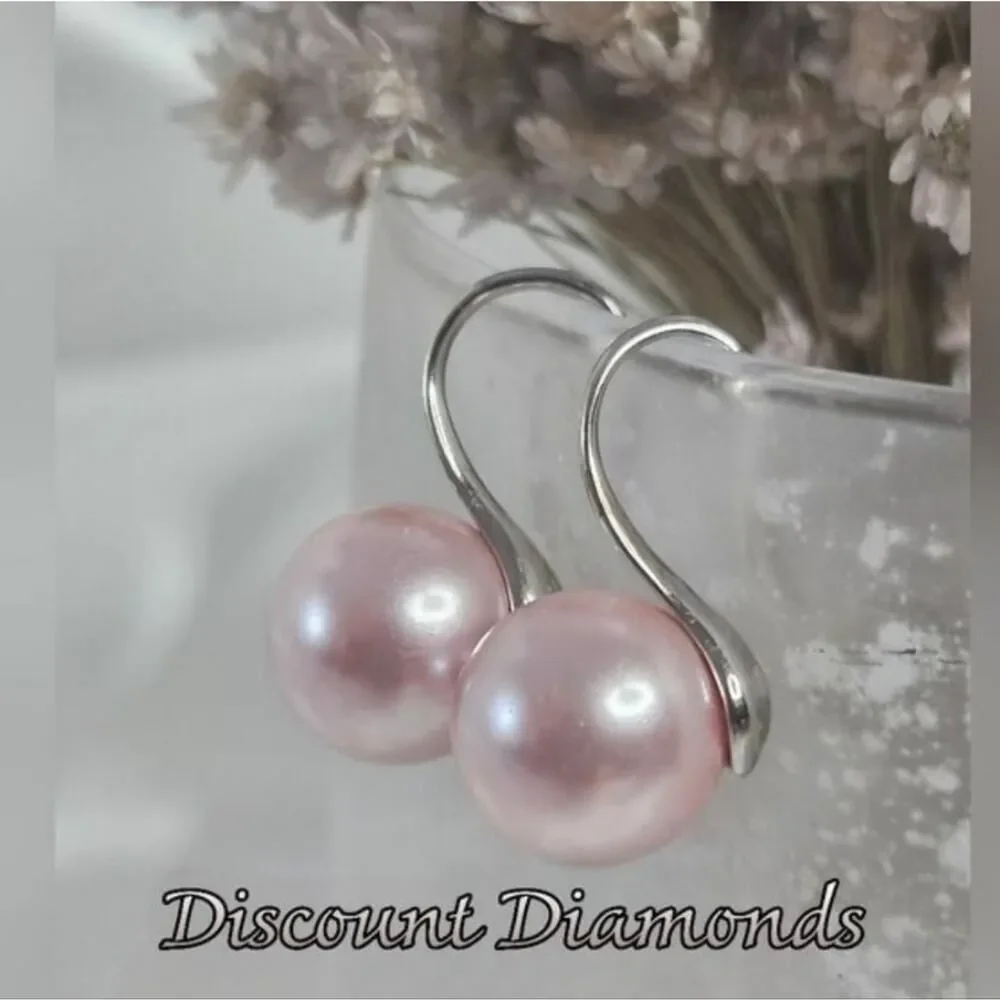 Pink South Sea Shell 8 mm Pearls Sterling Silver Hook Earrings